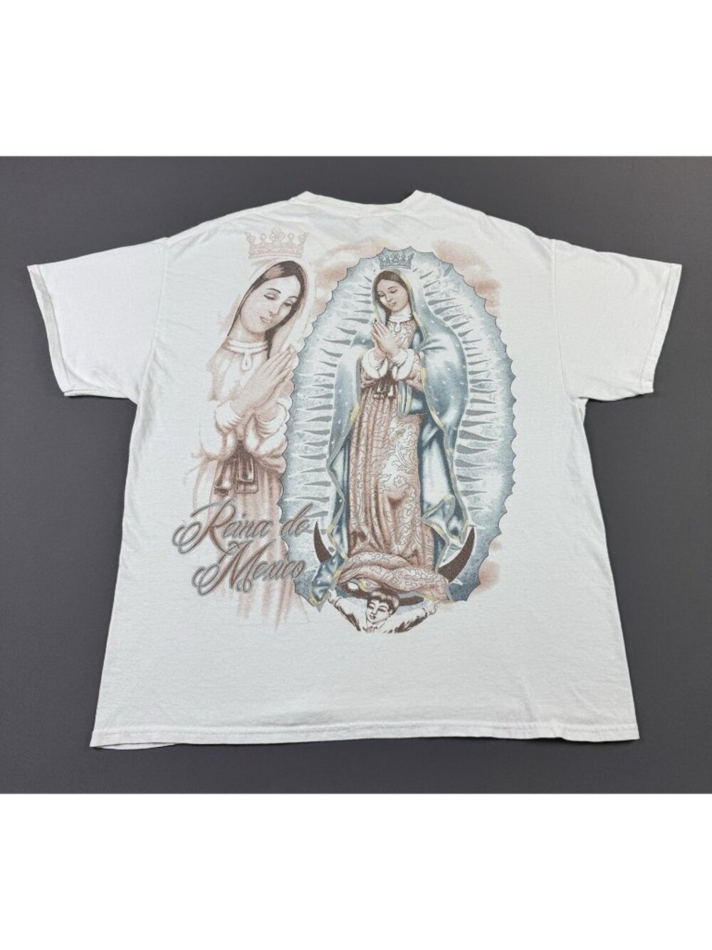 Rare Vintage Y2K Reina De Mexico Queen Toronto Art White XL Promo Fade Shirt